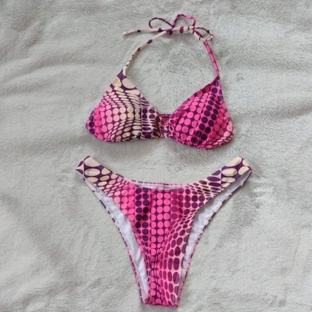 Pink & Purple Dot Print Bikini Set Size Large